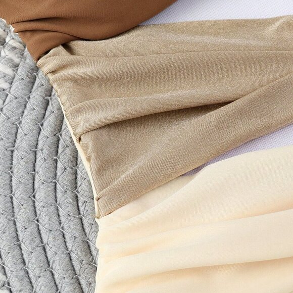 Brown Sexy Women's Colorblock Cut-Out Spaghetti Strap One-Piece Swimsuit - Picture 6 of 6